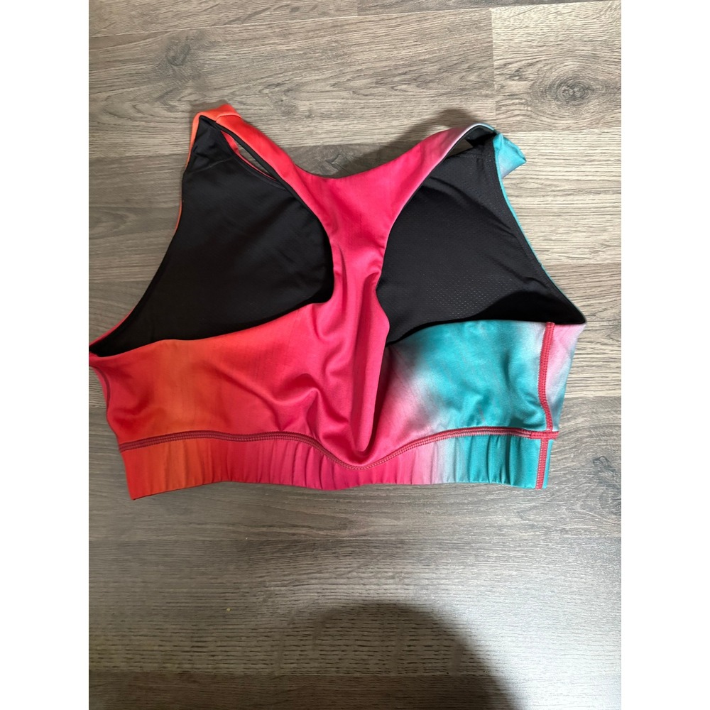 Ombre Gradient Sports Bra Teal Pink Orange Racerback High Neck Activewear‎ - Picture 2 of 2